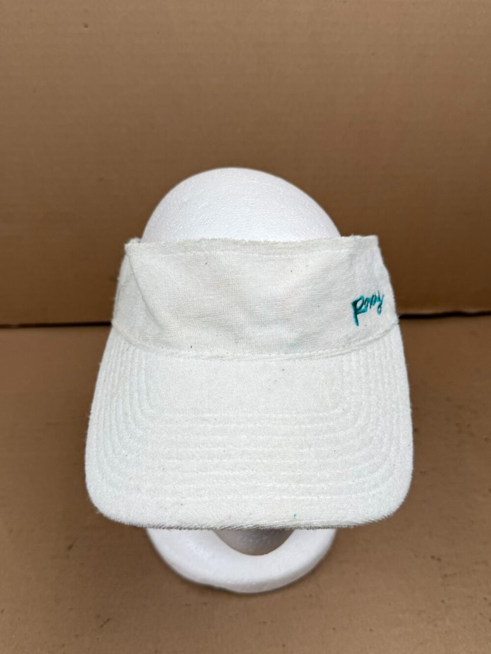 Roxy Women's White Terry Cloth Visor Adjustable Colorful Patterned Lining DAMAGE